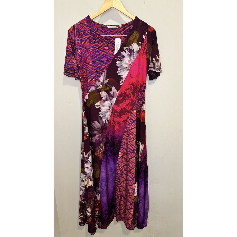 Soft Surroundings Raspberry Rosaria Patchwork Dress Sz Small 6-8 NEW